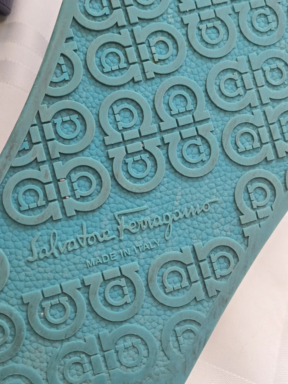 Salvatore Ferragamo Amos Logo Rubber Slide Sandals Purple Teal Men's Size 12